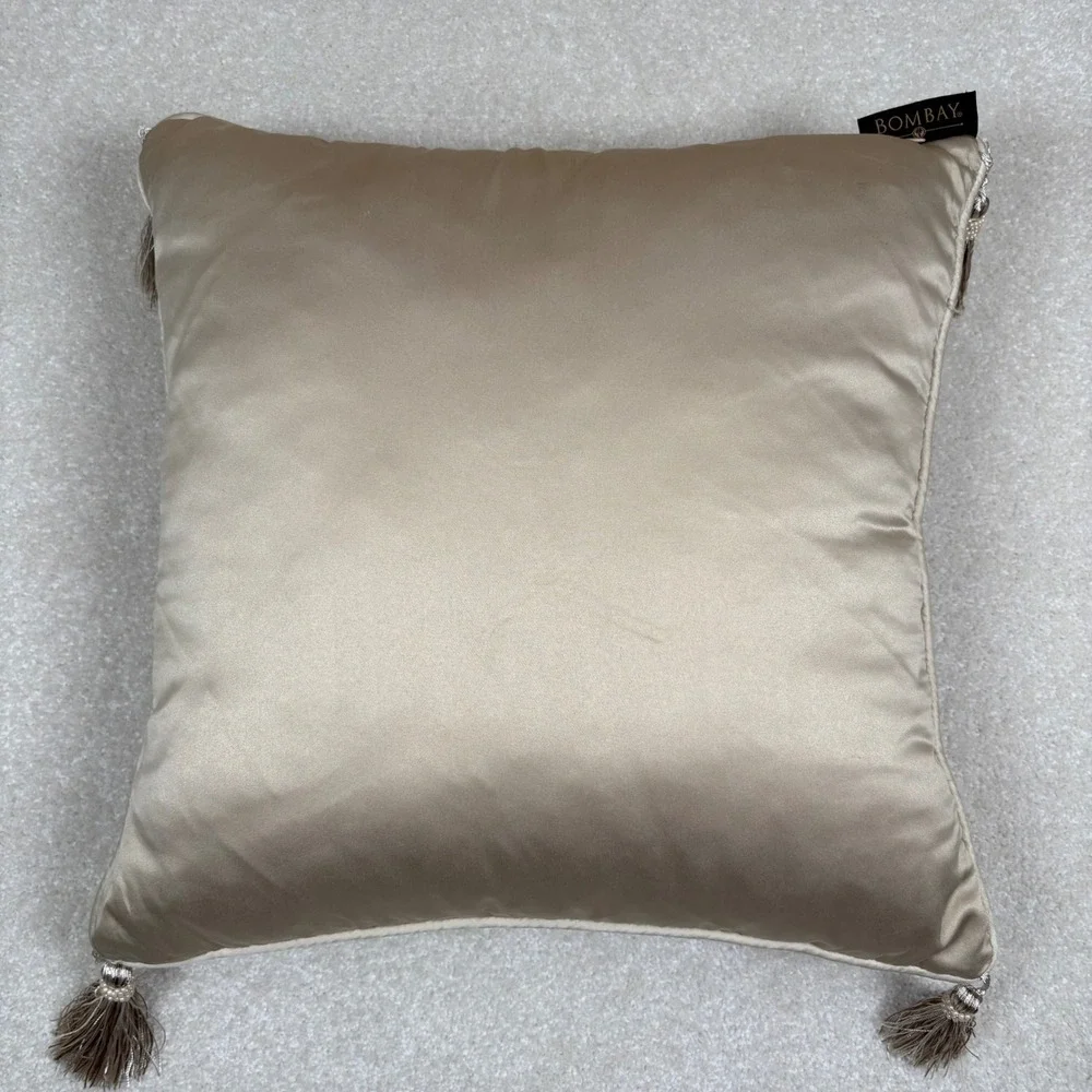 Bombay Home Decor Throw Pillow Beige‎ Embroidered Bead Tassel Accent 16x16